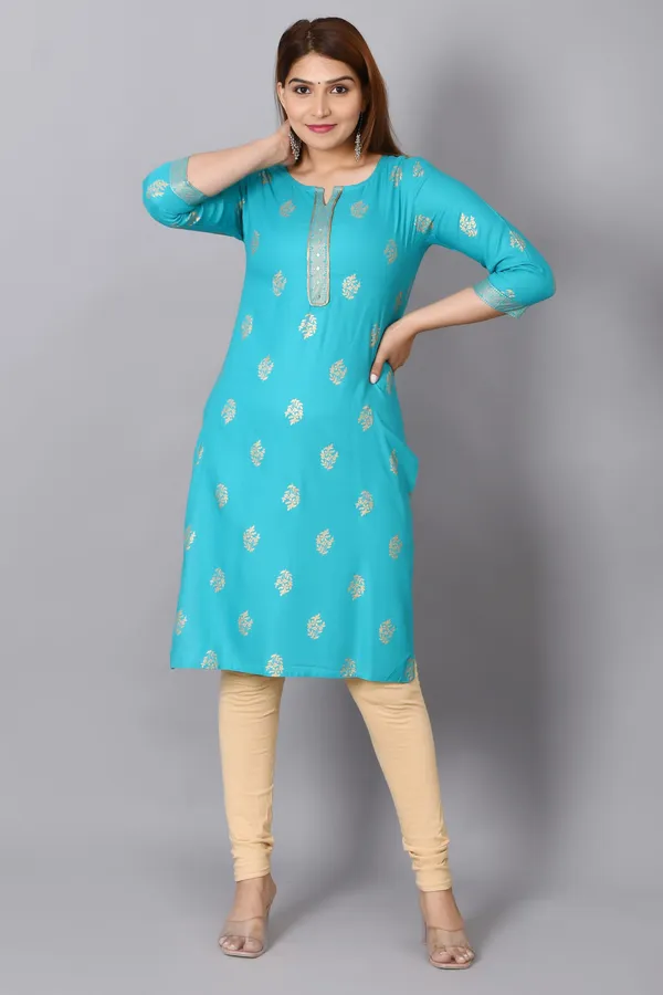 Turquoise_Rayon_Straight_Kurta_For_Women