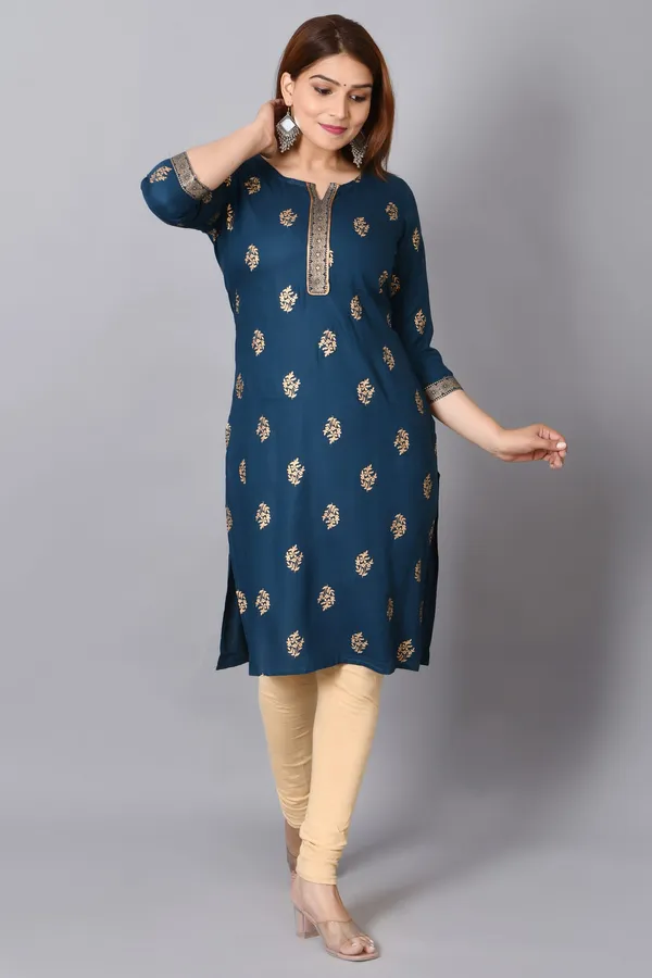 Teal_Blue_Rayon_Straight_Kurta_For_Women