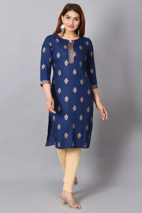 Royal_Blue_Rayon_Straight_Kurta_For_Women
