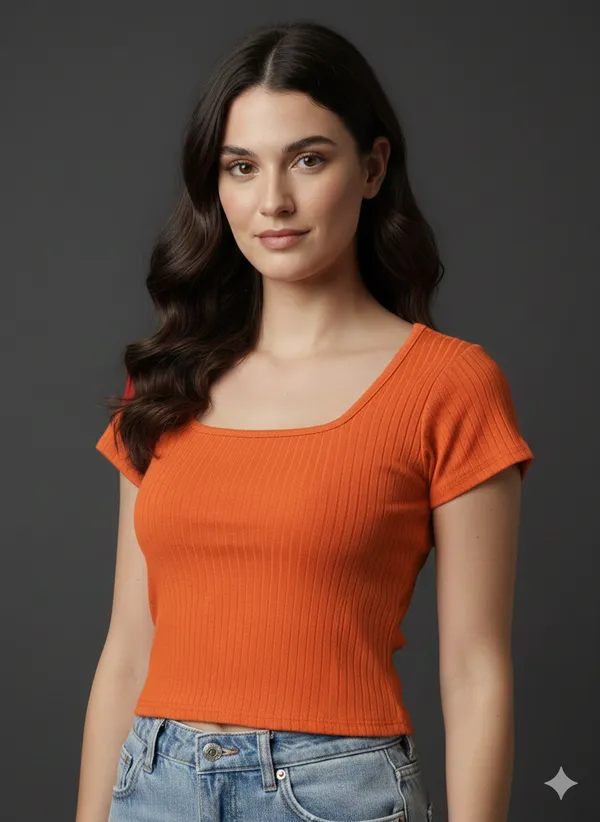 Women_S_Cotton_Ribbed_Scoop_Neck_Crop_Top_Slim_Fit_Half_Sleeve_Solid_Orange_Tee