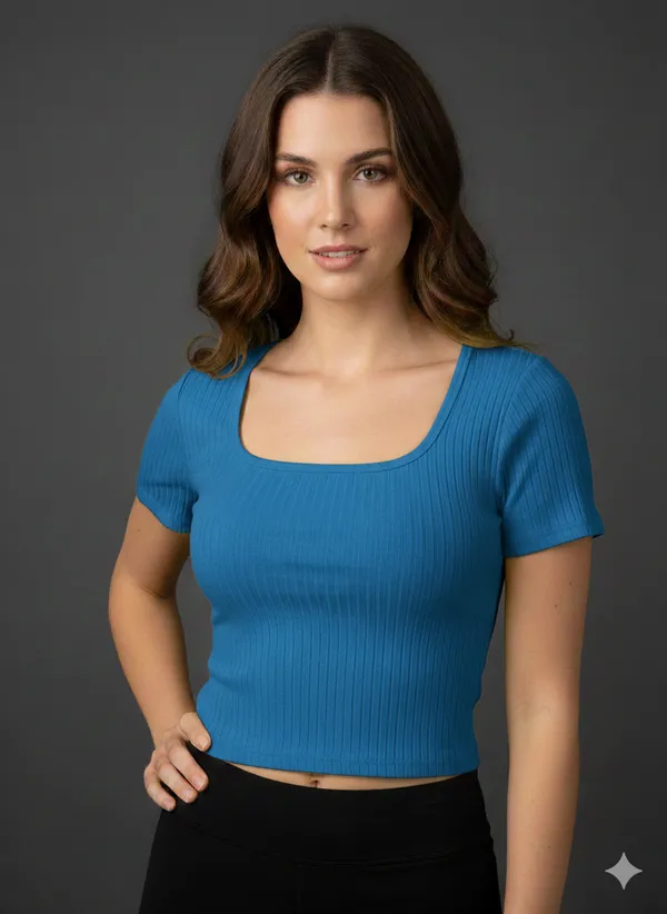 Women_S_Cotton_Ribbed_Scoop_Neck_Crop_Top_Slim_Fit_Half_Sleeve_Solid_Blue_Tee