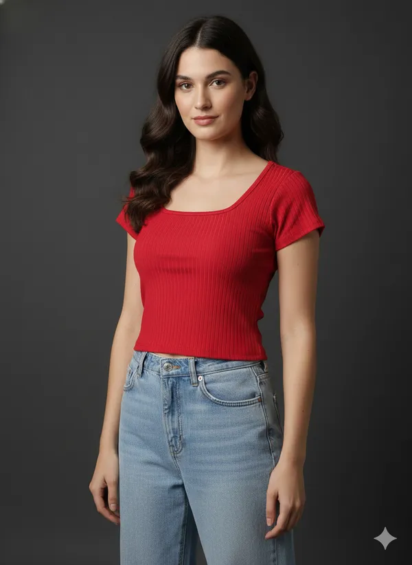Women_S_Cotton_Ribbed_Scoop_Neck_Crop_Top_Slim_Fit_Half_Sleeve_Solid_Red_Tee