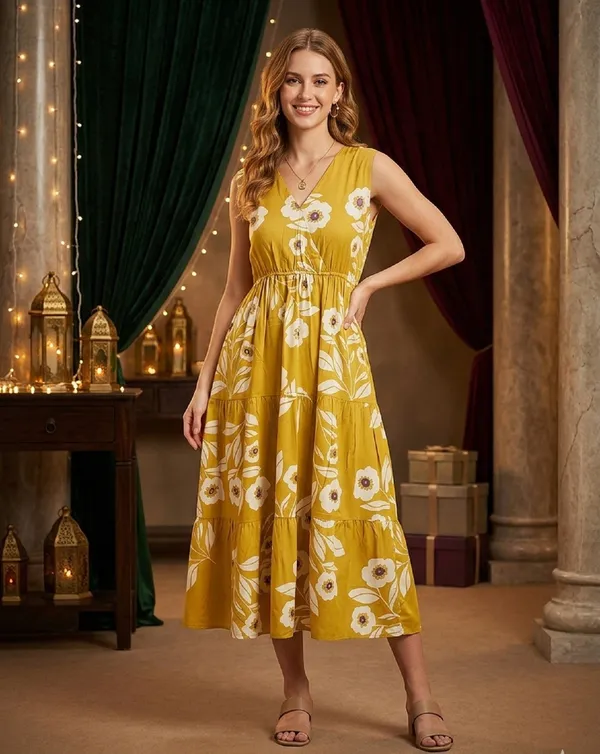 Yellow_Rayon_Floral_Print_Anarkali_Dress_For_Women