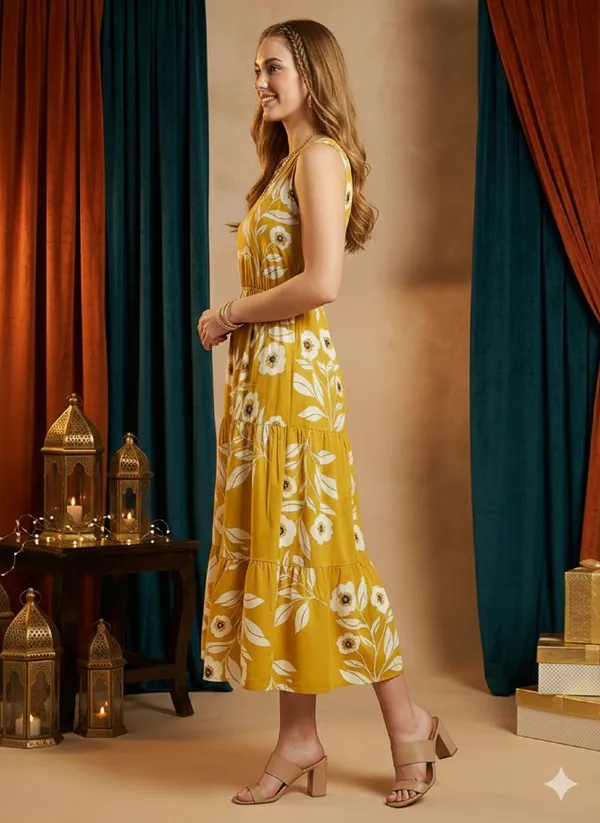 Yellow_Rayon_Floral_Print_Anarkali_Dress_For_Women