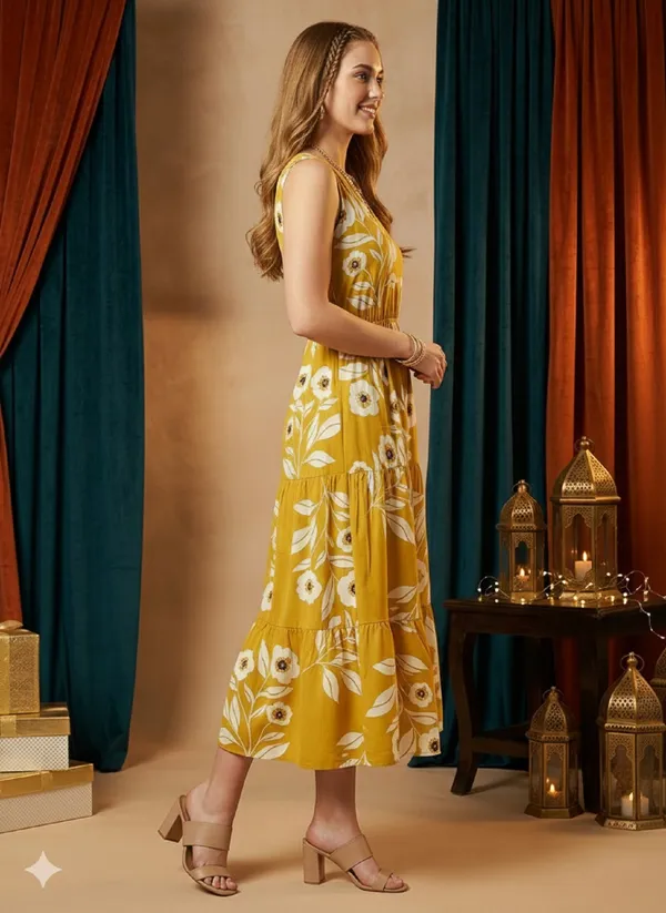 Yellow_Rayon_Floral_Print_Anarkali_Dress_For_Women