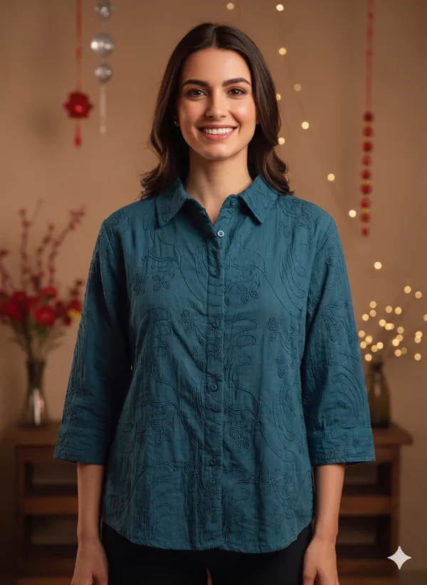Blue_Cotton_Embroidered_Regular_Fit_Formal_Shirt_For_Women