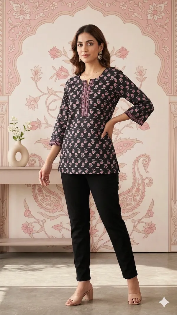 Black_Cotton_Floral_Printed_Top_For_Women
