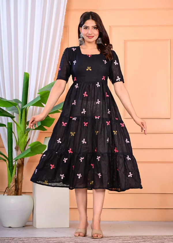 Black_Cotton_Embroidered_Fit_&_Flare_Midi_Dress_For_Women