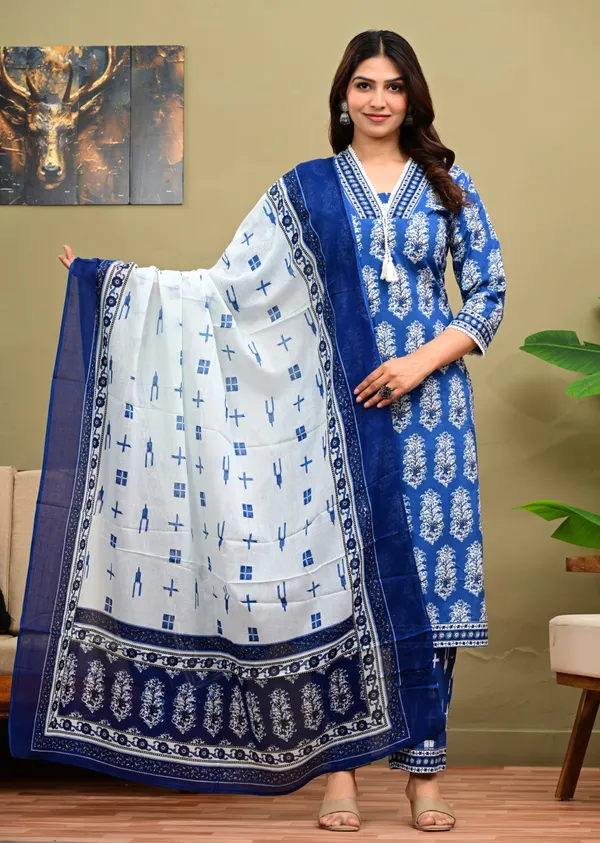 Multicolor_Cotton_Floral_Printed_Kurta_Trouser_Dupatta_Set_For_Women