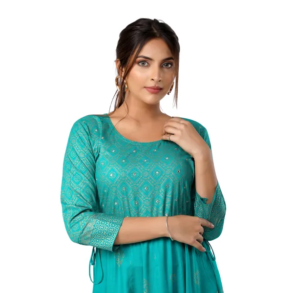 Green_Cotton_Ethnic_Motif_Fit_&_Flare_Ethnic_Dress_For_Women