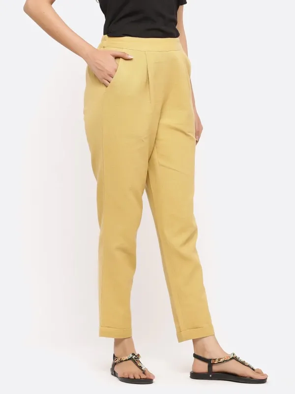 Beige_Cotton_Slim_Fit_Ankle_Length_Trousers_For_Women