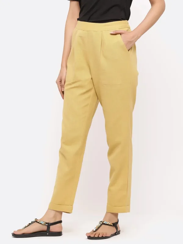 Beige_Cotton_Slim_Fit_Ankle_Length_Trousers_For_Women