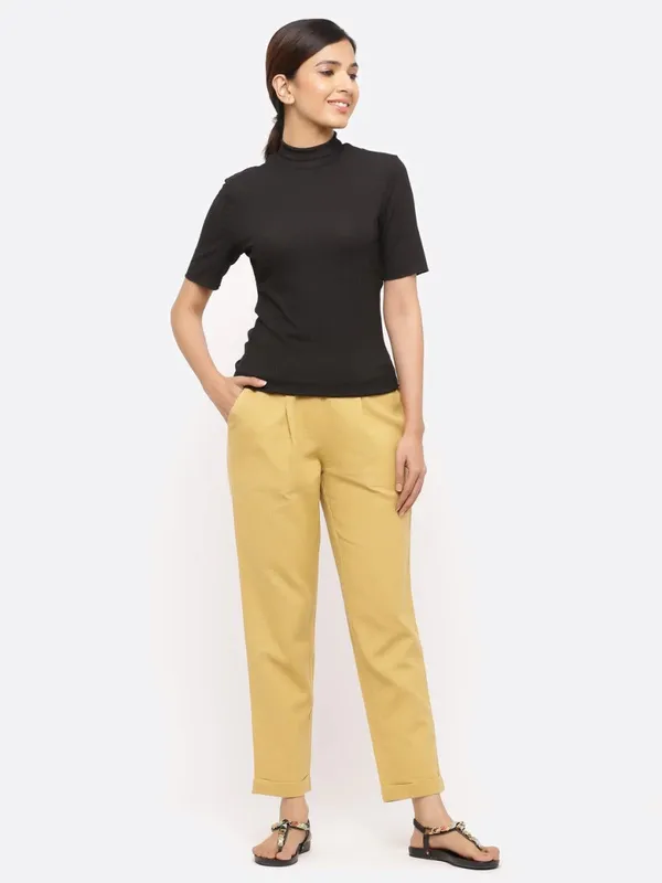 Beige_Cotton_Slim_Fit_Ankle_Length_Trousers_For_Women