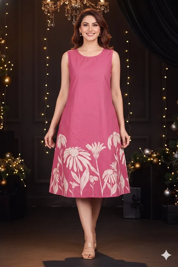 Pink_Cotton_Floral_Print_Sleeveless_A-Line_Dress_For_Women