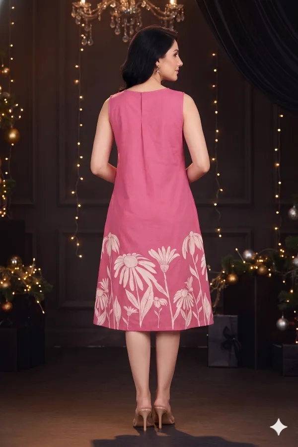Pink_Cotton_Floral_Print_Sleeveless_A-Line_Dress_For_Women
