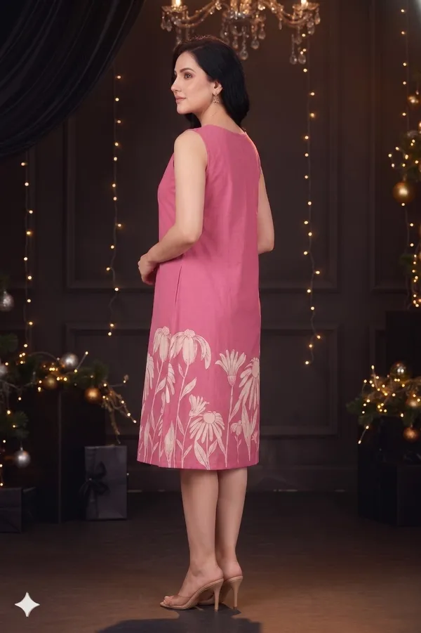 Pink_Cotton_Floral_Print_Sleeveless_A-Line_Dress_For_Women