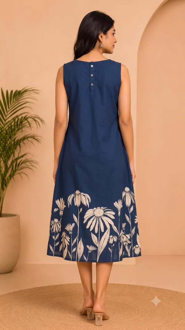 Blue_Cotton_Floral_Print_A-Line_Dress_For_Women