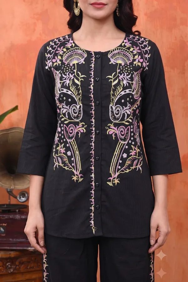 Black_Cotton_Embroidered_Top_With_Palazzo_For_Women