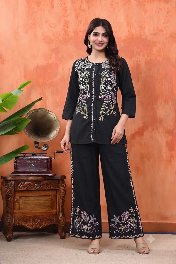 Black_Cotton_Embroidered_Top_With_Palazzo_For_Women