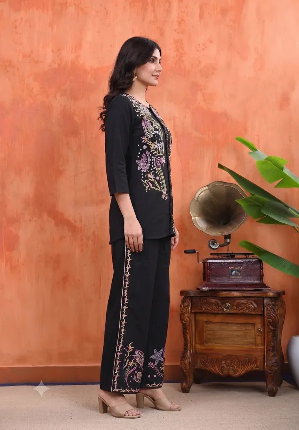Black_Cotton_Embroidered_Top_With_Palazzo_For_Women