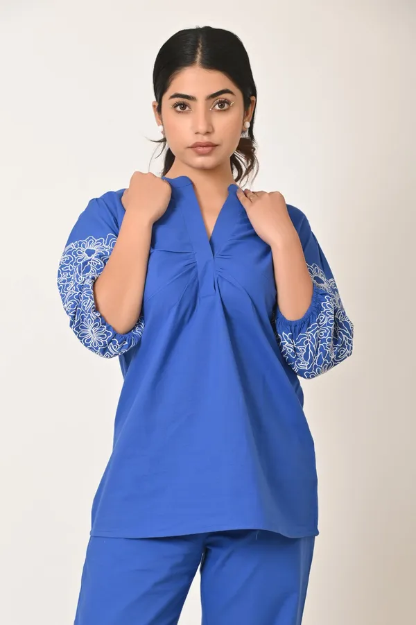 Royal_Blue_Cotton_Embroidered_Sleeve_Co-Ord_Set_For_Women