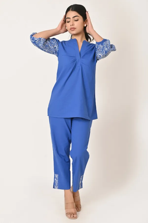 Royal_Blue_Cotton_Embroidered_Sleeve_Co-Ord_Set_For_Women