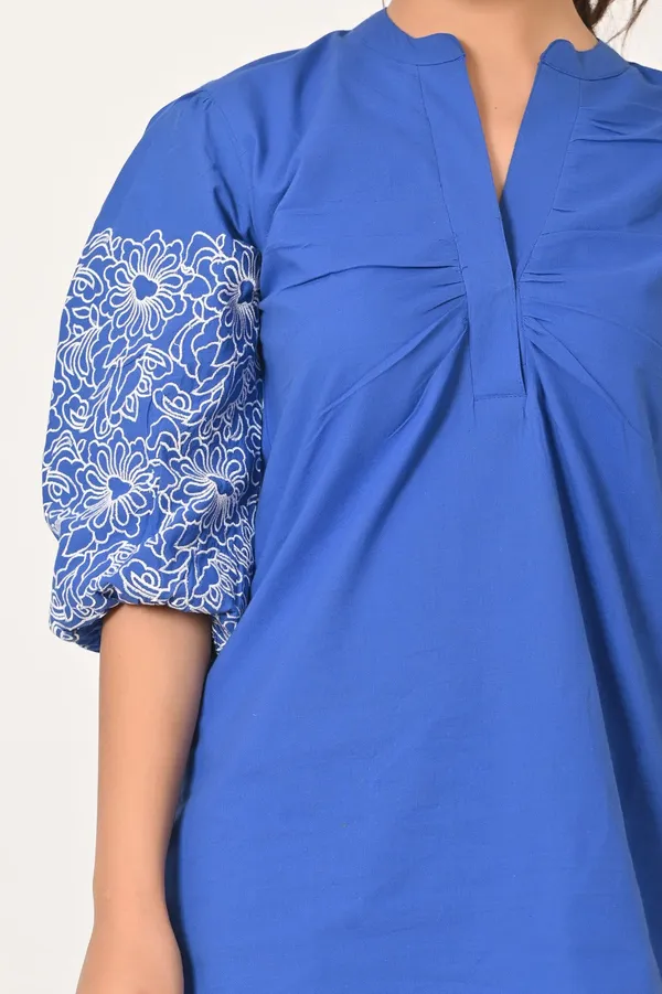 Royal_Blue_Cotton_Embroidered_Sleeve_Co-Ord_Set_For_Women