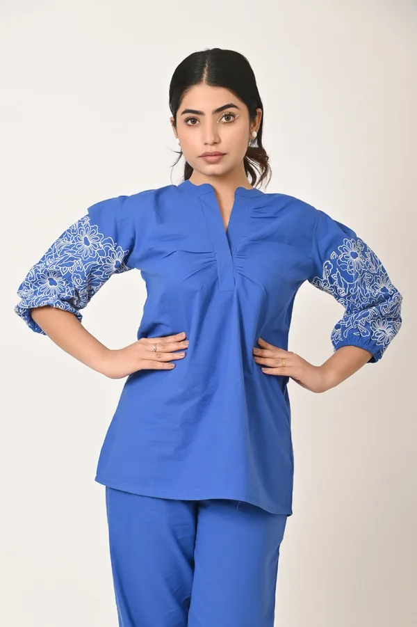 Royal_Blue_Cotton_Embroidered_Sleeve_Co-Ord_Set_For_Women
