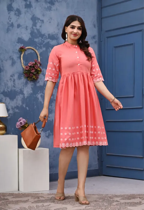 Pink_Cotton_Embroidered_Sleeve_A-Line_Dress_For_Women