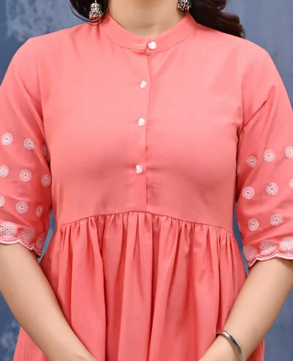 Pink_Cotton_Embroidered_Sleeve_A-Line_Dress_For_Women