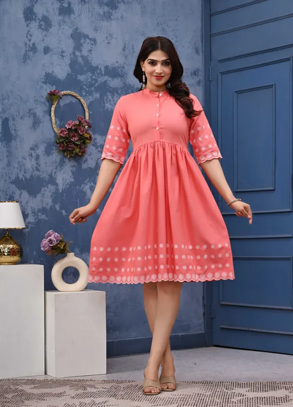 Pink_Cotton_Embroidered_Sleeve_A-Line_Dress_For_Women