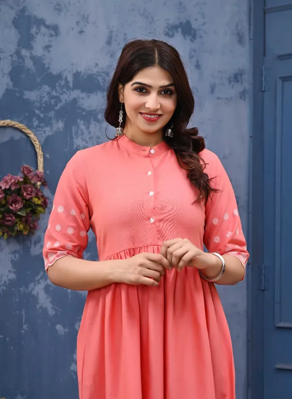 Pink_Cotton_Embroidered_Sleeve_A-Line_Dress_For_Women