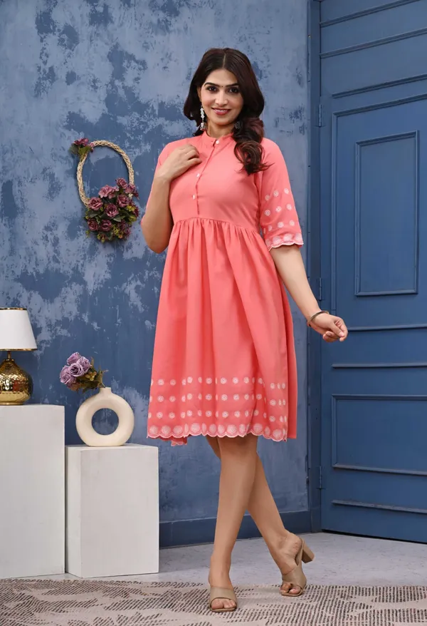 Pink_Cotton_Embroidered_Sleeve_A-Line_Dress_For_Women