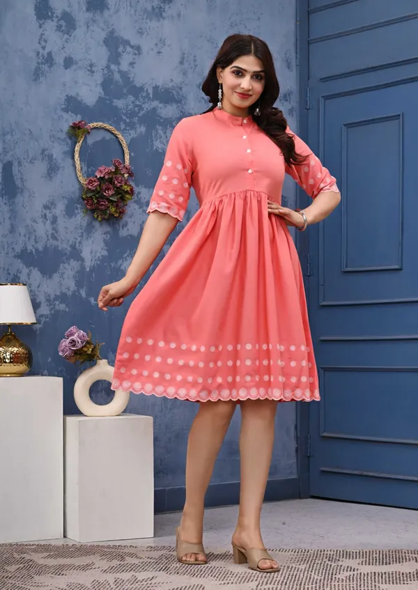 Pink_Cotton_Embroidered_Sleeve_A-Line_Dress_For_Women