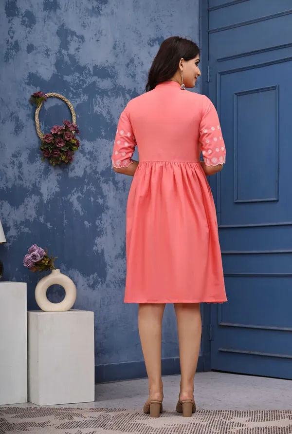 Pink_Cotton_Embroidered_Sleeve_A-Line_Dress_For_Women