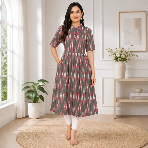 Grey_Red_Cotton_Printed_Mandarin_Collar_A-Line_Kurta_For_Women