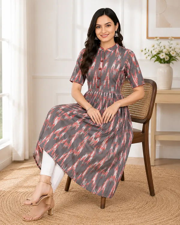 Grey_Red_Cotton_Printed_Mandarin_Collar_A-Line_Kurta_For_Women