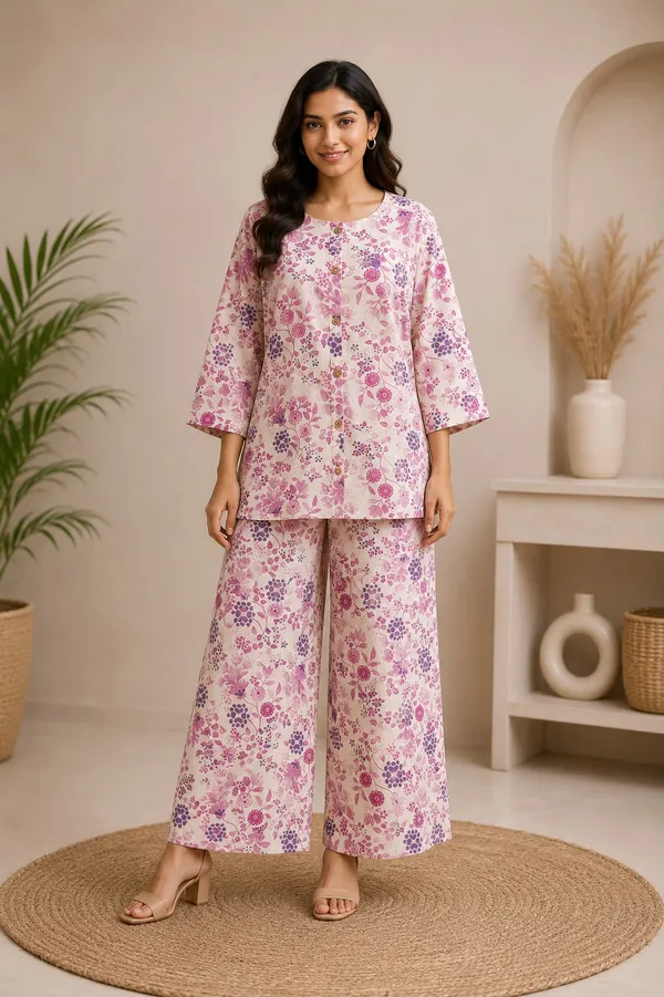 Cotton_Pink_Floral_Printed_Co-Ord_Set_For_Women
