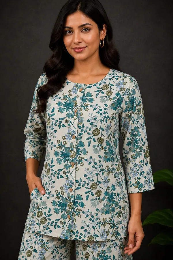 Pure_Cotton_Blue_Floral_Printed_Co-Ord_Set
