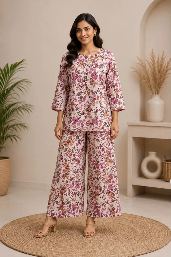 Pure_Cotton_Pink_Floral_Printed_Co-Ord_Set