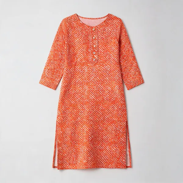 Orange_Cotton_Leheriya_Regular_Kurti_For_Women