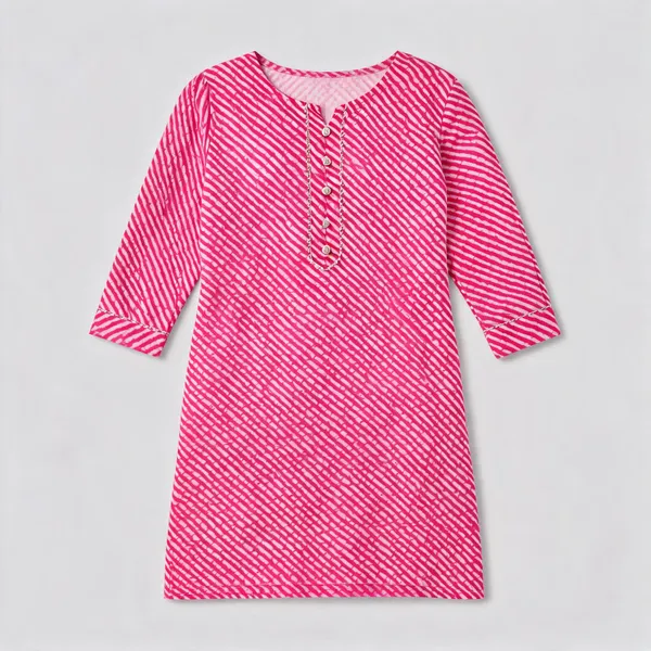 Pink_Cotton_Leheriya_Kurti_For_Women