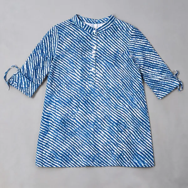 Blue_Cotton_Leheriya_Short_Kurti_For_Women