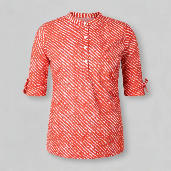 Orange_Cotton_Leheriya_Short_Kurti_For_Women