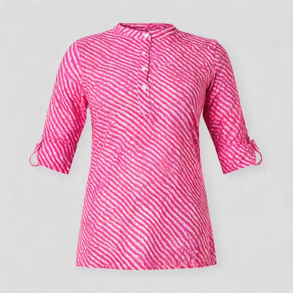Pink_Cotton_Leheriya_Short_Kurti_For_Women