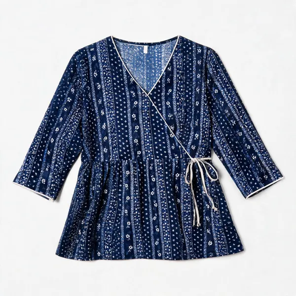 Navy_Blue_Cotton_V-Neck_Top_For_Women