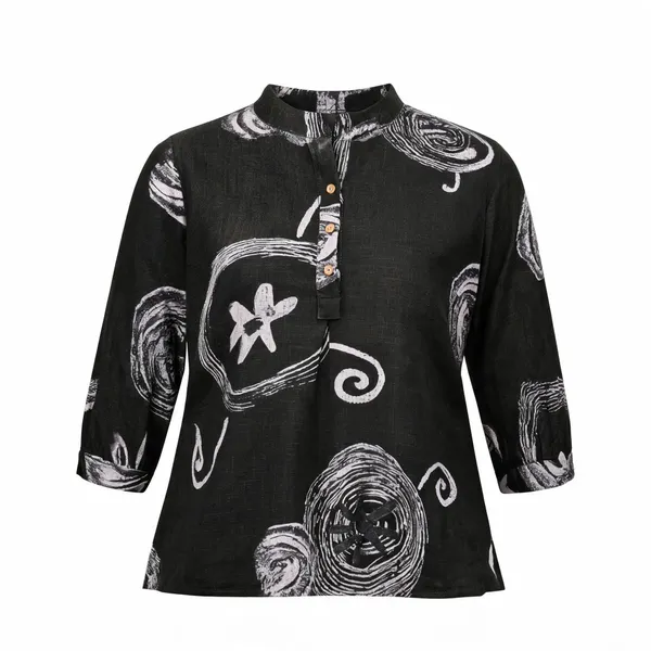 Green_Cotton_Printed_Mandarin_Collar_Shirt_Style_Top_For_Women