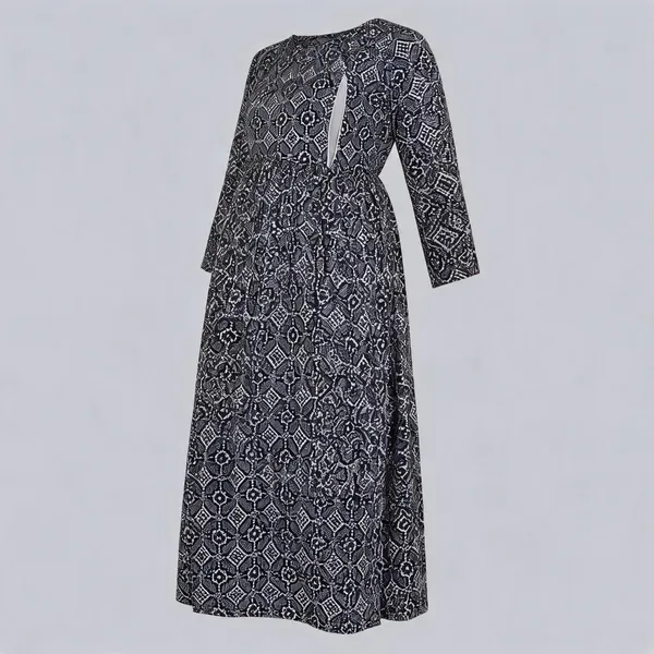 Black_Rayon_3/4_Sleeve_Full_Length_Maternity_Gown_For_Women