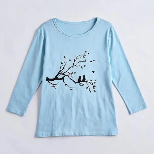 Sky_Blue_Cotton_Printed_Full_Sleeve_T-Shirt_For_Women