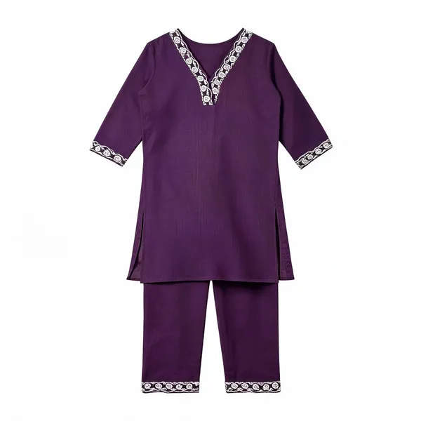 Maroon_Cotton_Embroidered_Regular_Kurta_Trouser_Set_For_Women